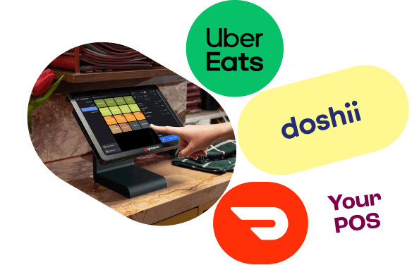 Lightspeed POS surrounded by Doshii, Uber Eats and DoorDash logos